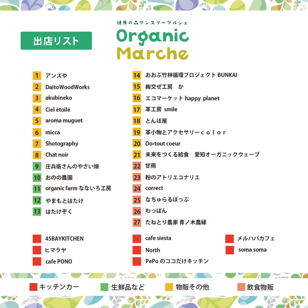 健康の森オーガニックマルシェ出店者リスト